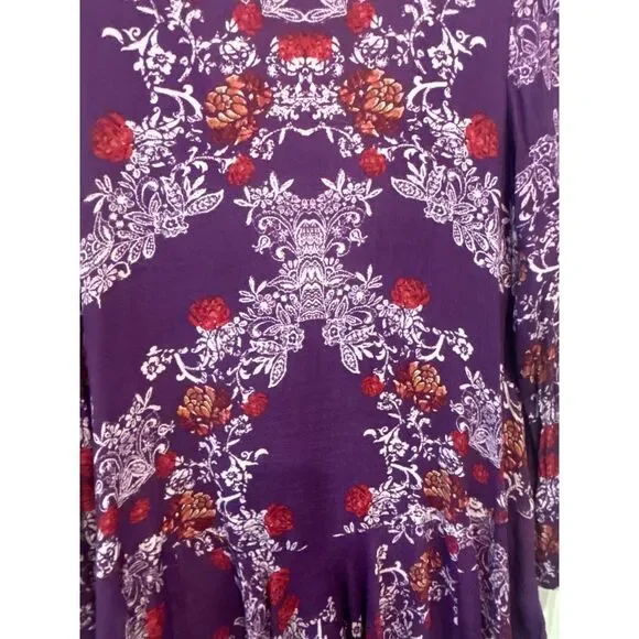 Free People Purple Floral Peplum Ruffled Open Back Mini Dress XS  Boho Romantic - Picture 3 of 8